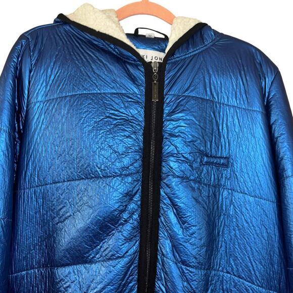 Nikki Jones Montreal Metallic Blue Sherpa Jacket Women's S Oversized Warm Modern - Picture 6 of 15